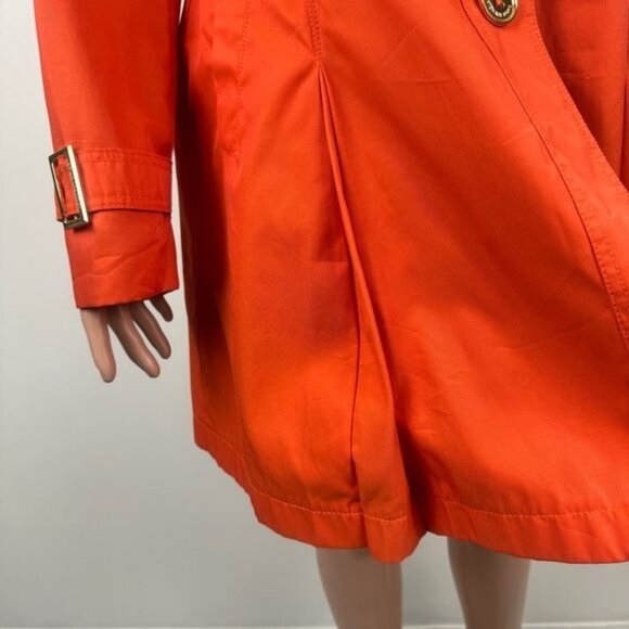 MICHAEL Michael Kors Single Breasted Pleated Trench Coat Rain Orange Size Medium - Picture 11 of 15